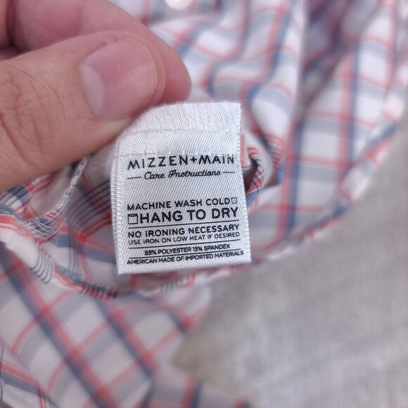 Mizzen + Main Shirt Mens Medium Red Blue Check Performance Short Sleeve Button - Picture 7 of 7